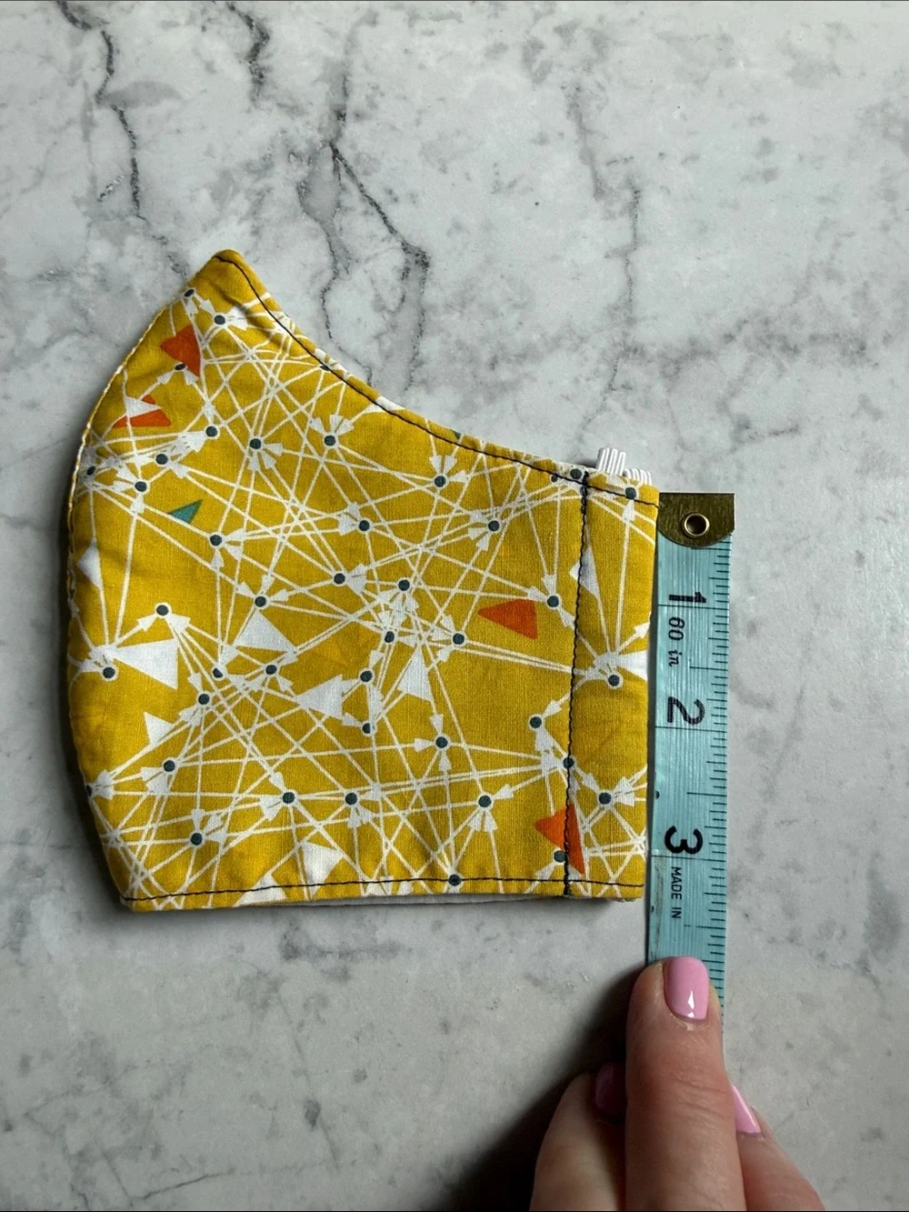 Women/teen Yellow Geometric Cotton Face Mask
